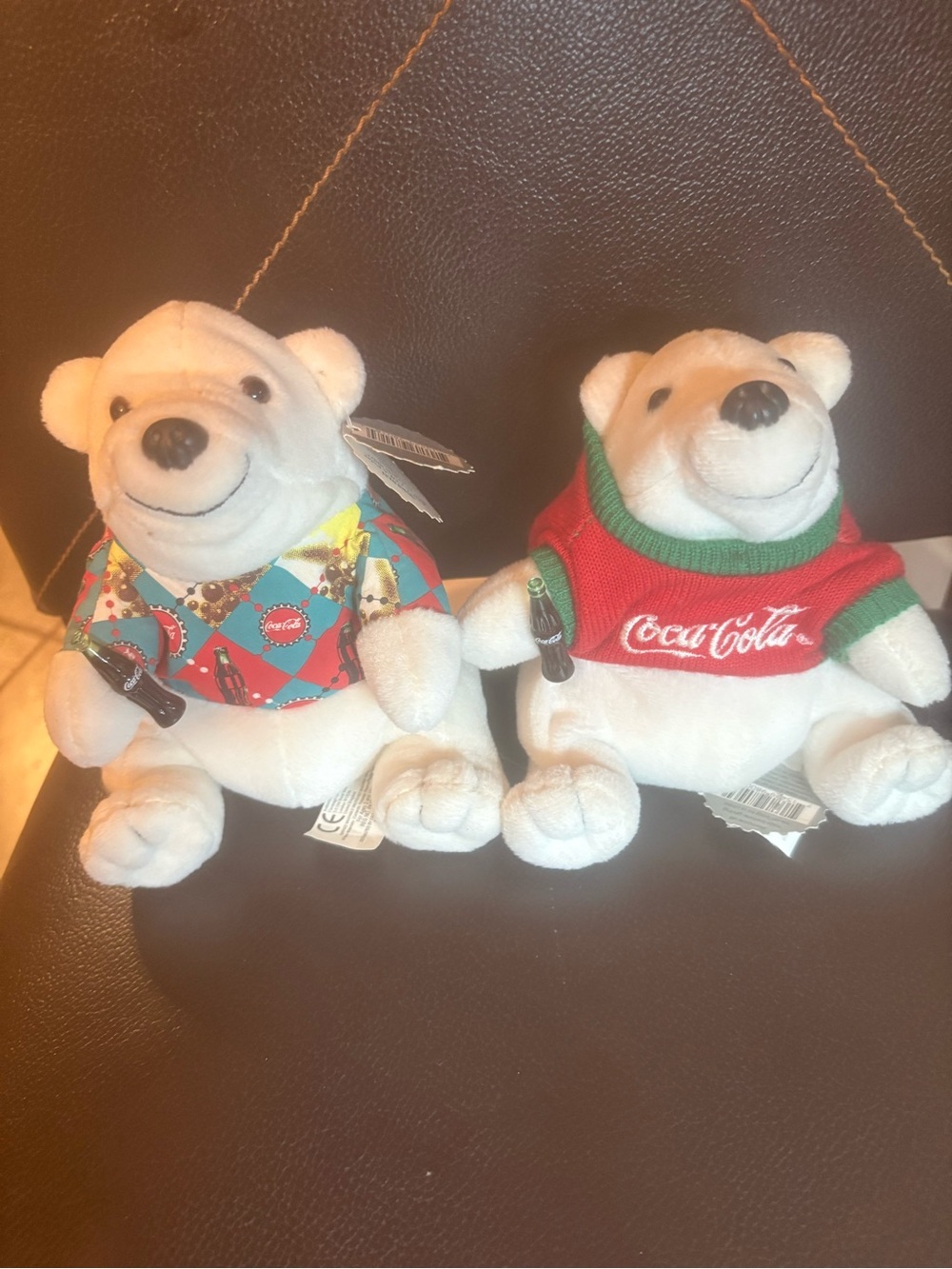 Vintage Coca-Cola plush polar bear bean bag bundle lot of two 1997 to 1998